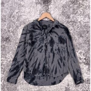 Rails Ingrid Top Womens Gray Tie Dye Raw Hem Long Sleeve Button Size S Small